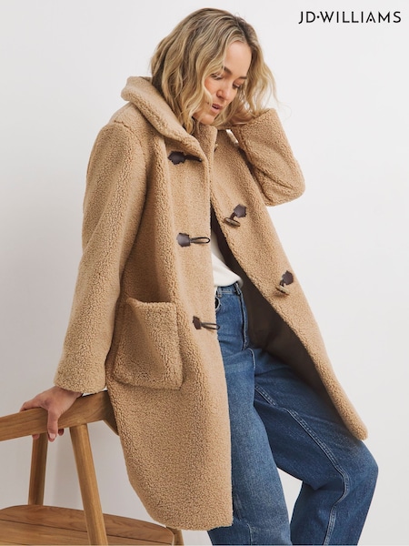 JD Williams Natural Collared Duffle Teddy Mid Length Coat (AK9666) | £75