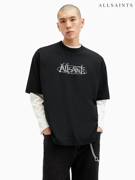 AllSaints Black Sternum Short Sleeve Crew T-Shirt (AK9804) | £59