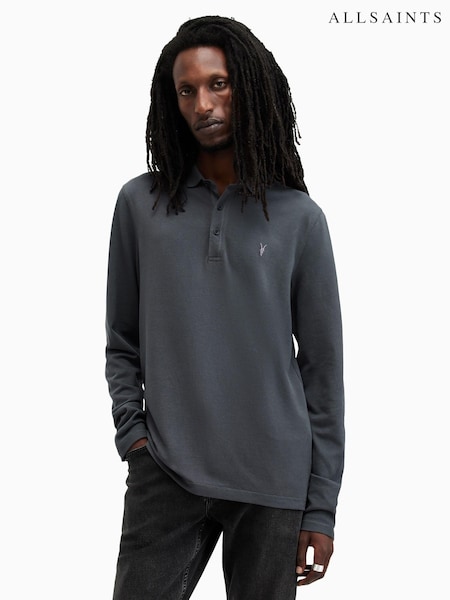 AllSaints Blue Reform Long Sleeve Polo Shirt (AK9822) | £75