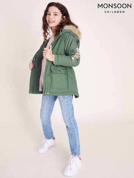 Monsoon Green Embroidered Butterfly Parka (AK9890) | £60 - £70
