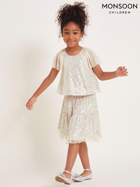 Monsoon Gold Adele Flutter Sleeve Sequin Top (AK9915) | £28 - £32