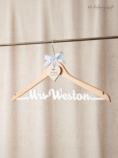 Wooden Wedding Dress Hanger With White Wording by No Ordinary Gift (AK9938) | £40