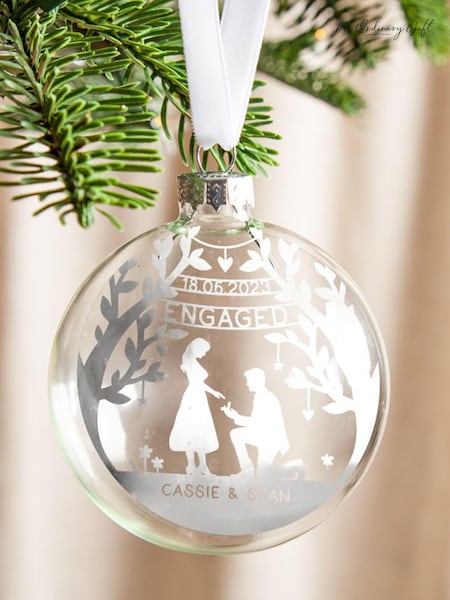 Couple's Foiled Engagement Silhouette Christmas Bauble by No Ordinary Gift (AK9949) | £28