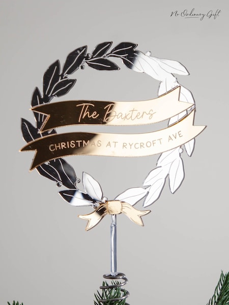 Metallic Mirror Wreath Personalised Christmas Tree Topper by No Ordinary Gift (AK9978) | £38