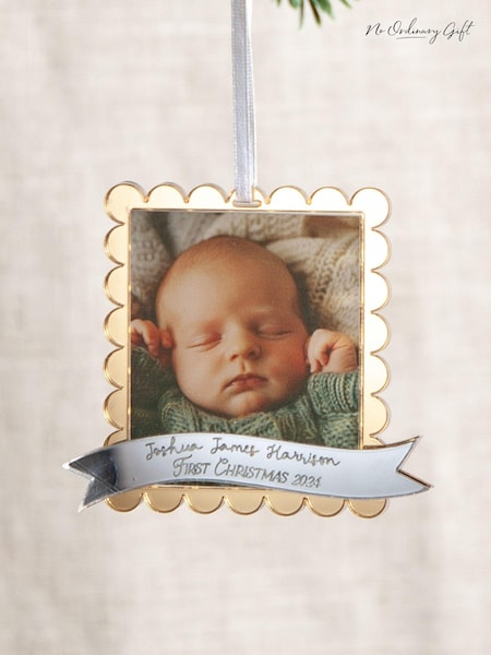 First Christmas Photo Metallic Hanging Decoration by No Ordinary Gift (AK9998) | £22