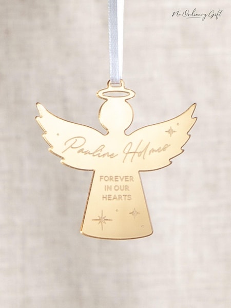 Personalise Metallic Mirror Memorial Angel Christmas Decoration by No Ordinary Gift (AL0008) | £15