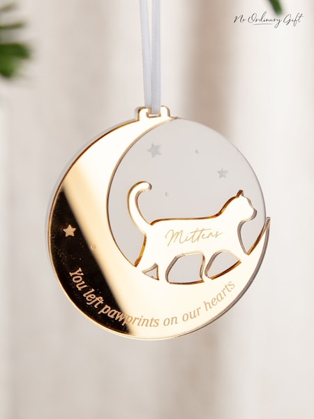 Cat And Moon Layered Mirror Hanging Christmas Decoration by No Ordinary Gift (AL0021) | £20