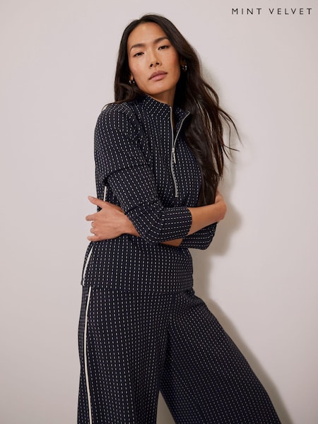 Mint Velvet Blue Pinstripe Zip Top (AL0116) | £69