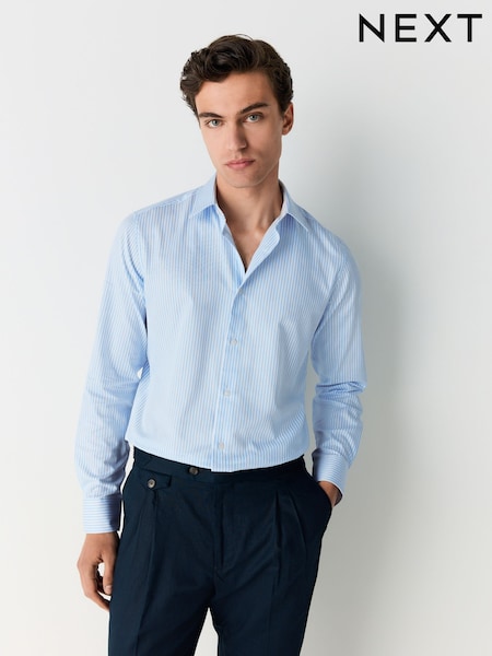 Blue Slim Fit Stripe Easy care Textured Trimmed Shirt (AL0141) | £32