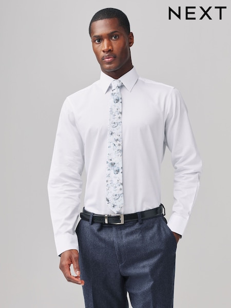 White/Blue ditsy floral tie Slim Fit Occasion Shirt And Tie Pack (AL0143) | £36