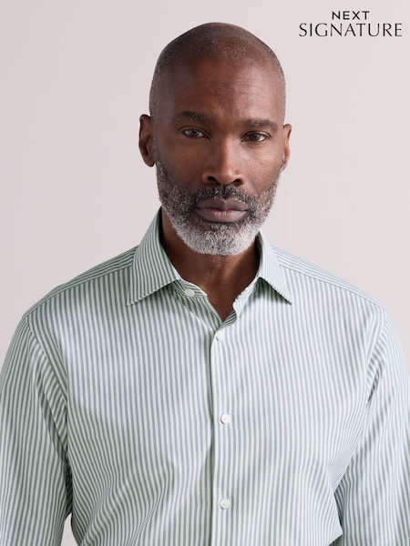Green Bengal Slim Fit Signature 100% Cotton Bengal Stripe Shirt (AL0150) | £44