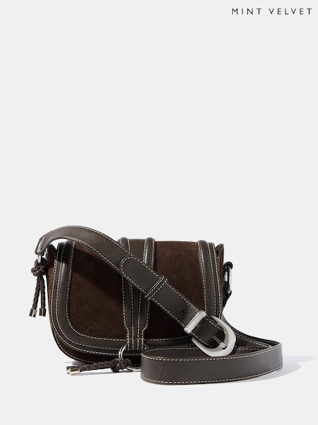 Brown - Mint Velvet Harper Suede Saddle Bag