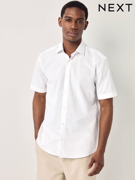 White Regular Fit Cotton Blend Short Sleeve Cutaway Collar Shirt (AL0317) | £32