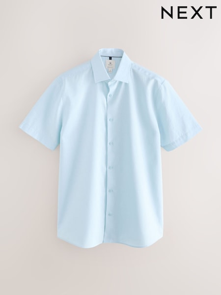 Light Blue Regular Fit Cotton Blend Short Sleeve Cutaway Collar Shirt (AL0321) | £32