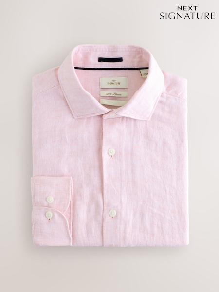 Light Pink Regular Fit 100% Linen Long Sleeve Shirt (AL0328) | £55