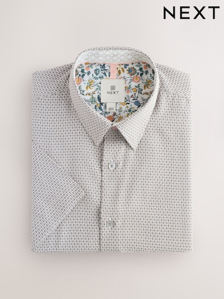 Neutral Regular Fit Textured Short Sleeve Smart Shirt (AL0350) | £35