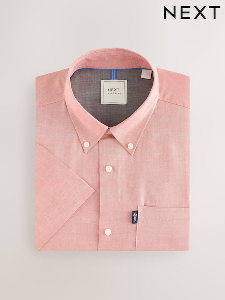 Coral Pink Regular Fit Short Sleeve Easy Iron Button Down Oxford Shirt (AL0354) | £22