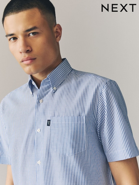 Blue Bengal Short Sleeve With Button Down Collar Stripe Easy Iron Oxford Shirt (AL0356) | £24