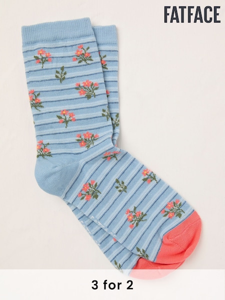 FatFace Blue Stripe Floral Socks (AL0398) | £7.50