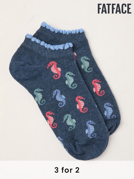 FatFace Blue Seahorse Trainer Socks (AL0404) | £6