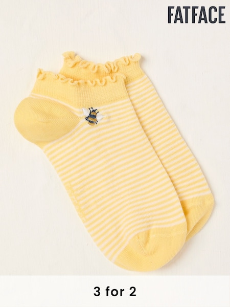 FatFace Yellow Embroidered Bee Trainer Socks (AL0411) | £6
