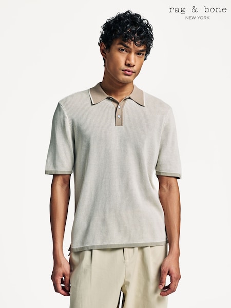 Rag & Bone Natural Harvey Knit Polo Shirt (AL0464) | £190