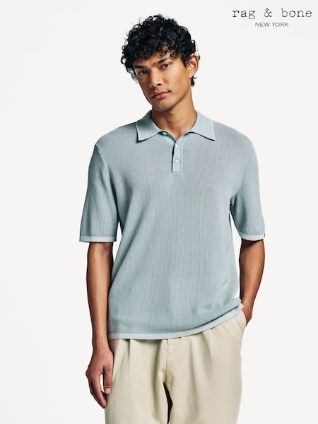Rag & Bone Blue Harvey Knit Polo Shirt (AL0470) | £190