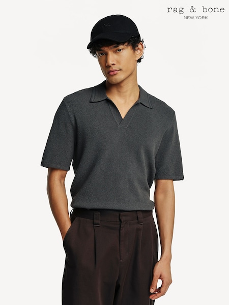 Rag & Bone Grey Rib Johnny Polo Shirt In Zuma Toweling (AL0471) | £195