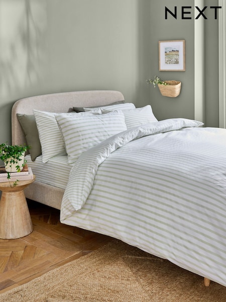 Green Stripe Duvet Cover and Pillowcase Set (AL0578) | £14 - £30