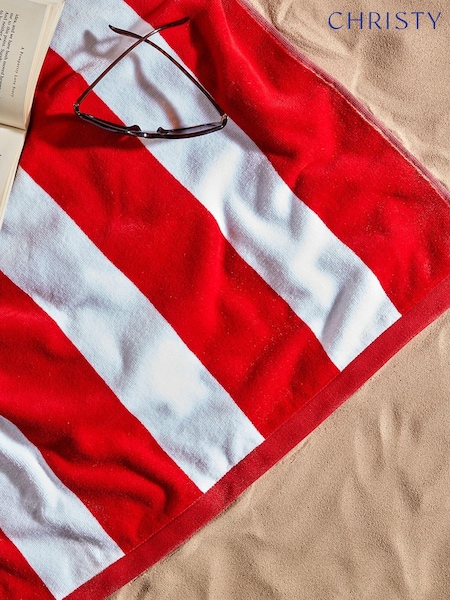Christy Cardinal Red Cabana Stripe 100% Cotton Beach Towel (AL0707) | £30