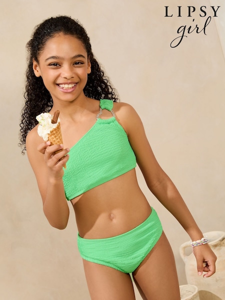 Lipsy Green One Shoulder Textured Bikini (5-16yrs) (AL0728) | £16 - £24