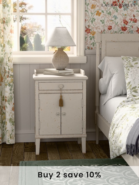 Laura Ashley Antique White Annaside 2 Door 1 Drawer Bedside Cabinet (AL0767) | £295