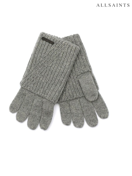 AllSaints Grey Traveling Rib Foldover Gloves (AL0844) | £45