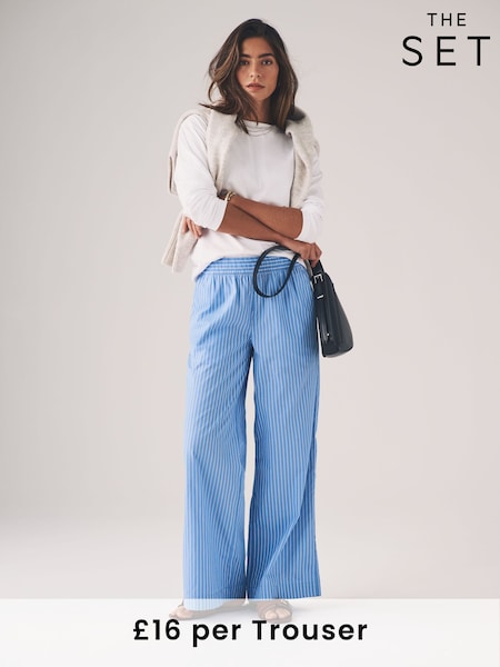 The Set Pink Stripe/Blue Stripes 2 Pack Pull On Poplin Trousers (AL1017) | £32