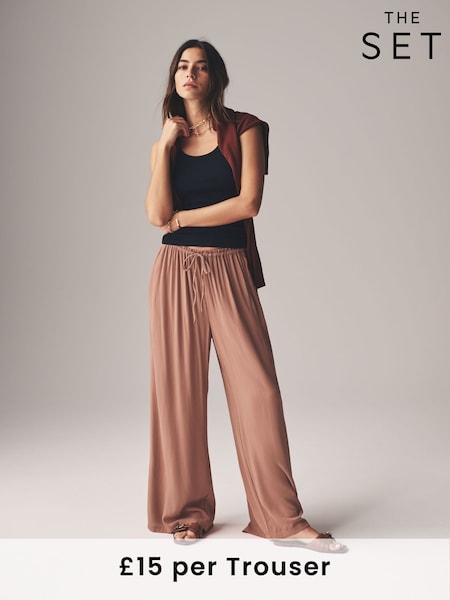 The Set Black/Clay 2 Pack Crinkle Wide Leg Trousers (AL1029) | £30