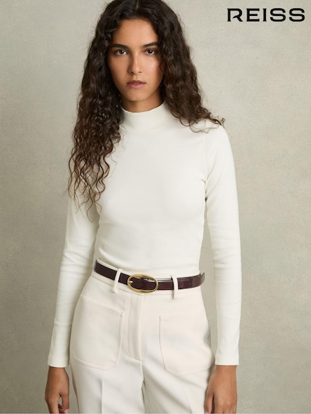 Reiss White Polly Fine-Ribbed High-Neck Top (AL1172) | £48