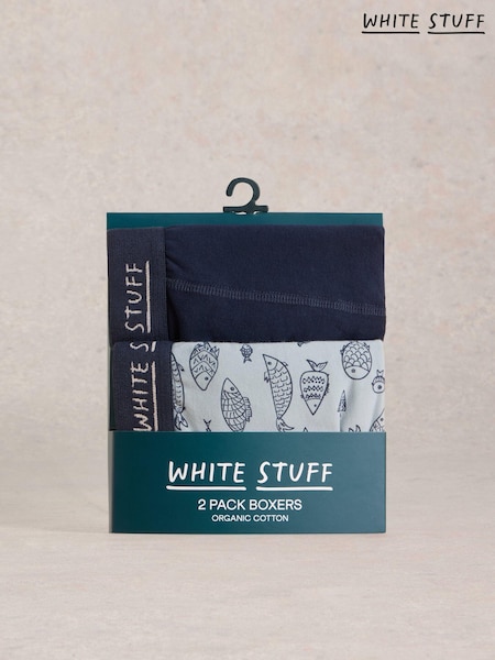 White Stuff Blue Plain & Print Boxers 2 Pack (AL1213) | £20