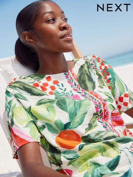 Abstract Fruit Print Textured Boxy T-Shirt (AL1237) | £24
