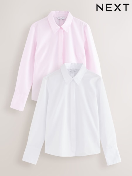 White/Pink Fitted Collared Long Sleeve Shirts 2 Pack (AL1251) | £37