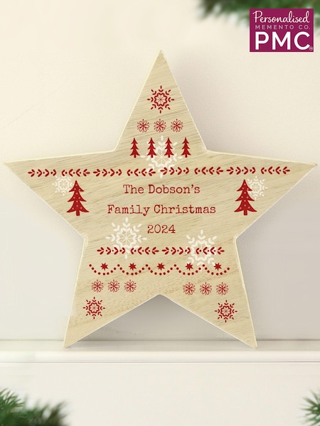 Christmas Fairisle Pattern Wooden Star Ornament by PMC (AL1267) | £16