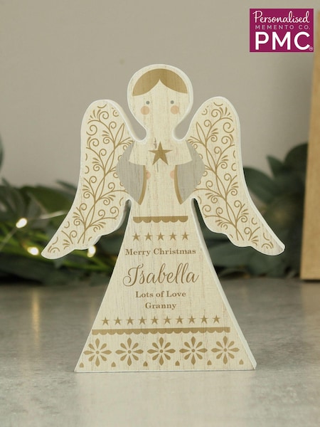 Personalised Free Standing Wooden Angel Christmas Decoration by PMC (AL1275) | £16