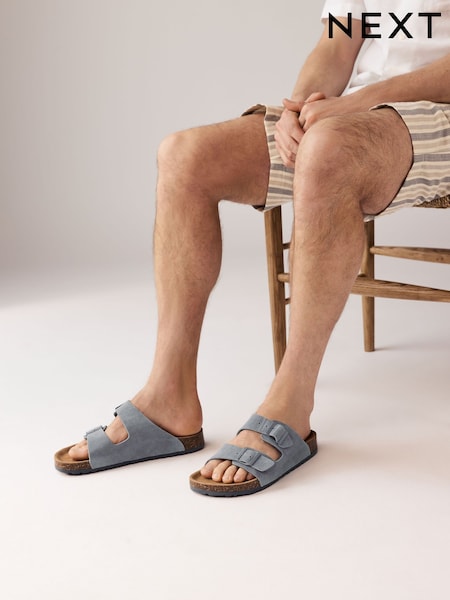 Grey Leather Two Buckle Sandals (AL1311) | £32