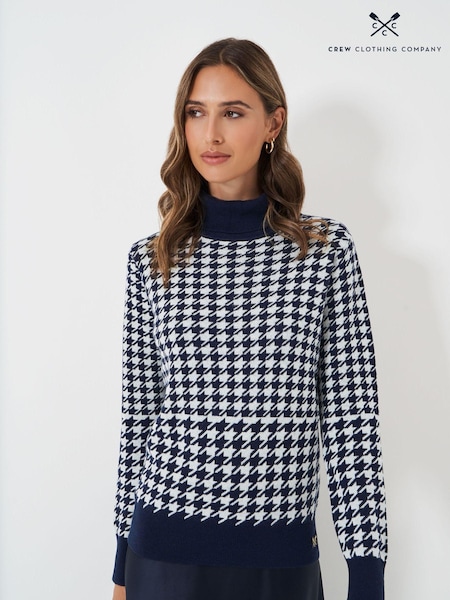 Crew Clothing Blue Houndstooth Roll Neck Jumper (AL1640) | £79