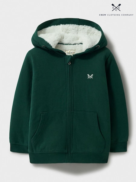 Crew Clothing Green Teddy Fleece Lined Zip 100% Cotton Hoodie (AL1653) | £32