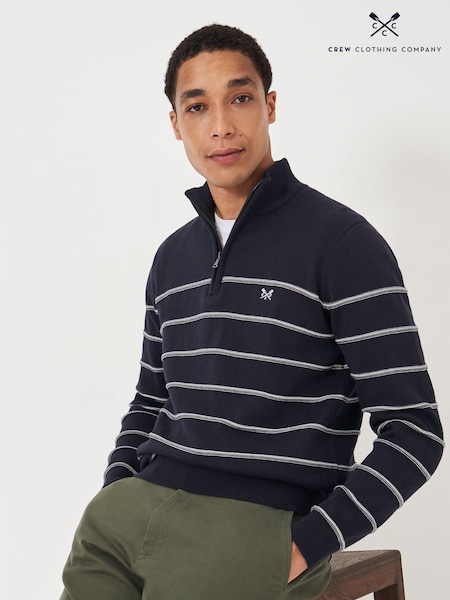 Crew Clothing Company Blue Striped Half Zip 100% Cotton Sweatshirt (AL1655) | £75
