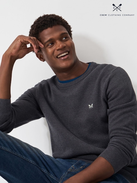 Crew Clothing Grey Pique Stitch Crew Neck 100% Cotton Jumper (AL1661) | £65
