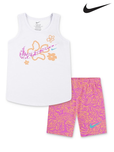 Nike Pink Little Kids Wild Flower T-Shirt and Bike Shorts Set (AL1679) | £32