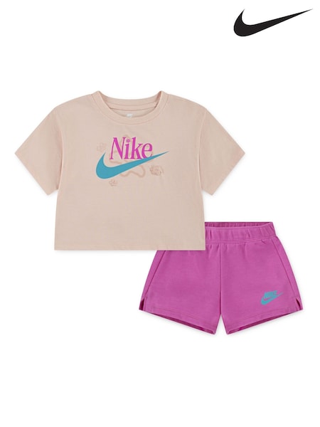 Nike Pink Little Kids Wild Flower Top and Shorts Set (AL1700) | £35