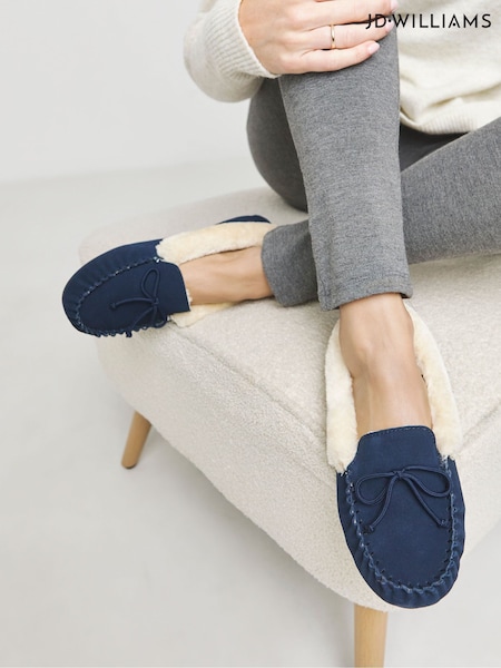 JD Williams Natural Classic Suede Moccasin Slippers in Extra Wide Fit (AL1736) | £30