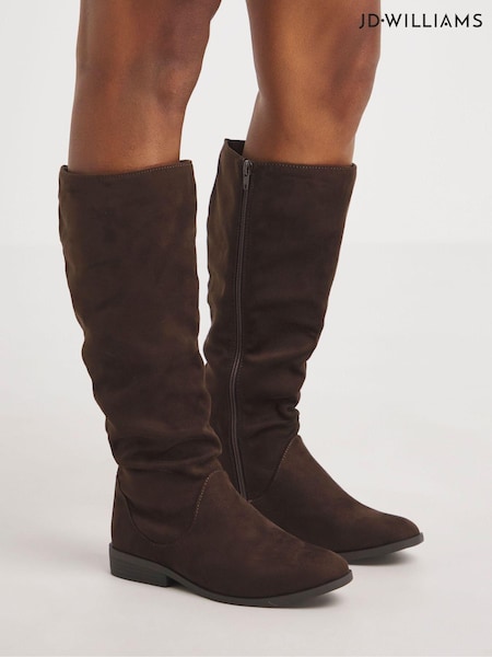 JD Williams Brown Microsuede Ruched Boots in Extra Wide Fit (AL1744) | £59